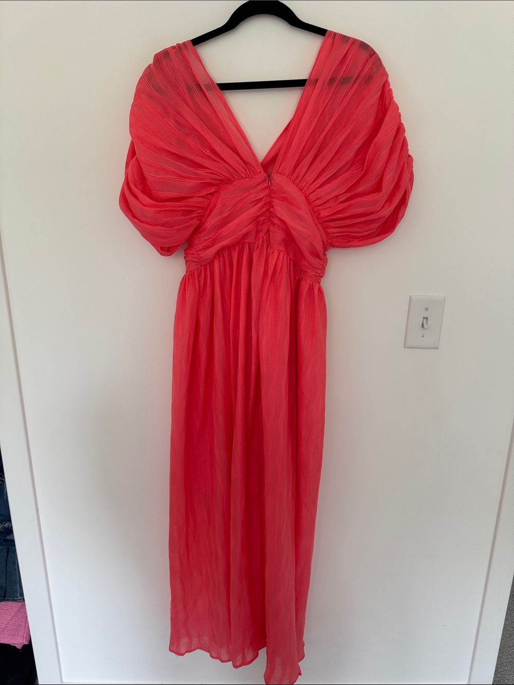 VICI Coral Pink Puff-Sleeve V-Neck Maxi Dress - Size M - Picture 5 of 6